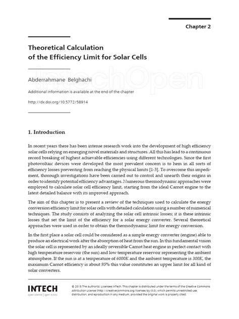 Theoretical Calculation of The Efficiency Limit For Solar Cells | PDF ...