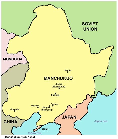 Map of Manchukuo (大滿洲帝國 1933-1945). Changchun, Shenyang, Harbin ...