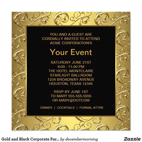 Gold and Black Corporate Party Event Invitation | Zazzle | Corporate ...