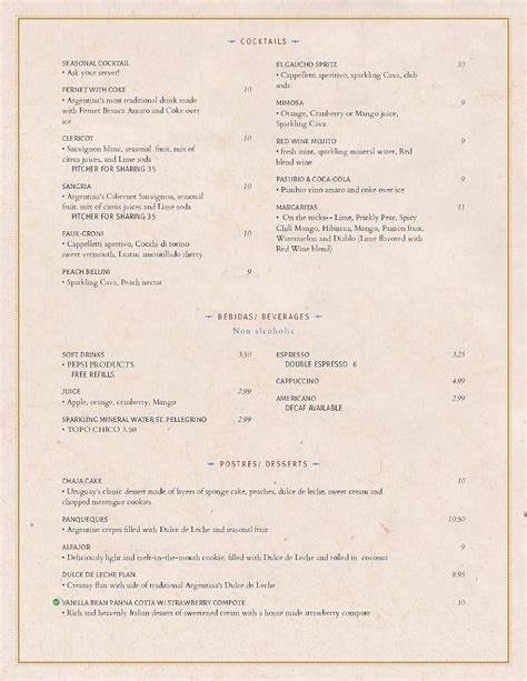 Menu at El Gaucho Grill restaurant, Brookfield, W Bluemound Rd suite 7