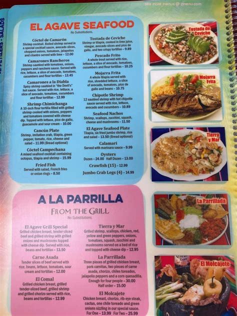 Menu at El Agave restaurant, Pickens