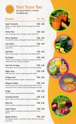 Juice Bar Menu Templates and Designs - MustHaveMenus