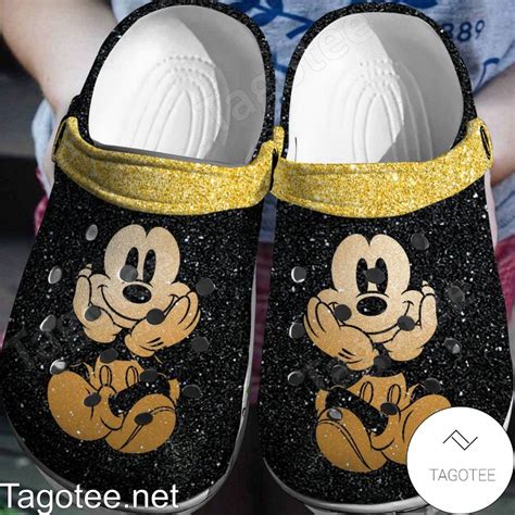 Mickey Mouse Black Yellow Glitter Crocs Clogs - Tagotee