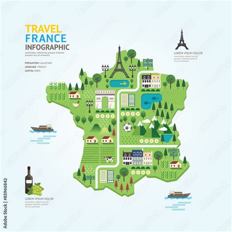 Infographic travel and landmark france map shape template design Stock ...