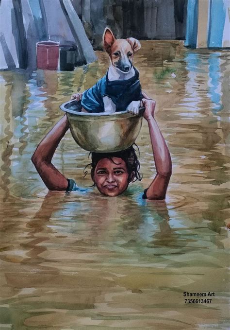 Creative Artist. Shameem : kerala flood village girl watercolour ...