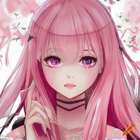 Anime girl, pink hair, pink eyes