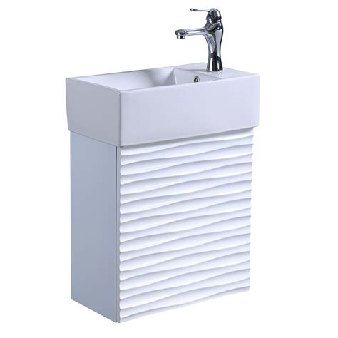 Small White Rippled Vanity Bathroom Sink White Cabinet with Faucet and ...