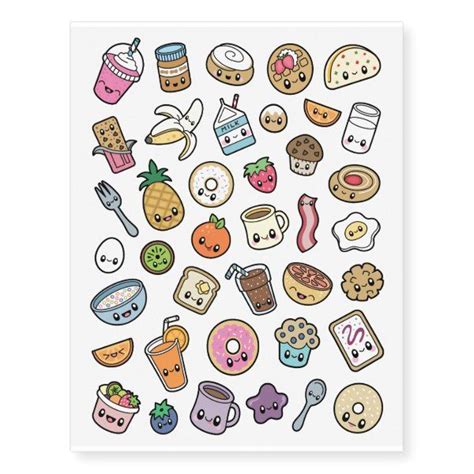 Cute Breakfast Food temporary tattoos | Zazzle | Cute food drawings ...