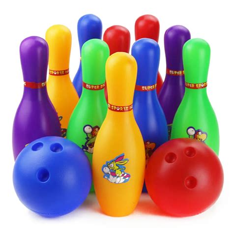 Colorful Cartoon Standard 12 Piece Bowling Set 10 Pins 2 Bowling Balls ...