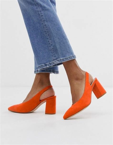 Glamorous bright orange block heeled sling back shoes | ASOS | Orange ...