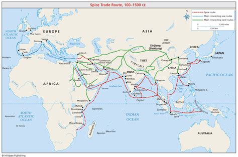 Spice Trade Routes | the Spice Trade Route (100-1500 CE). It is shown ...