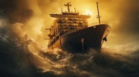 Premium AI Image | Yellow cargo ship during a storm challenges in the ...