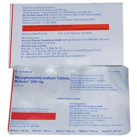 Mycophenolate Sodium (360mg) Myfortic 360 mg, Novartis India Ltd, 1*10 ...