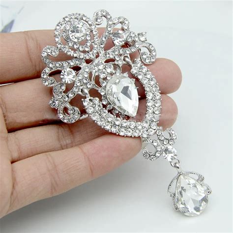 LNRRABC Women's Brooches Rhinestones Crystal Crown Large Flower Bridal ...