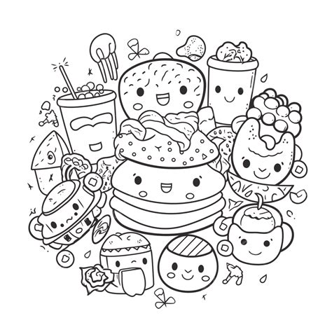 Desenho De Página Para Colorir Com Esboço Impressão Comida Kawaii Fofa ...