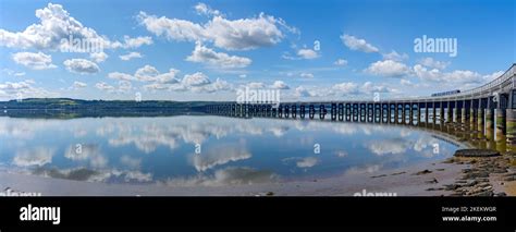 The Tay railway bridge from the river Tay riverside walk. Dundee ...