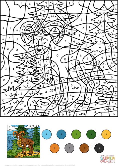 Wild Goat Color by Number | Free Printable Coloring Pages