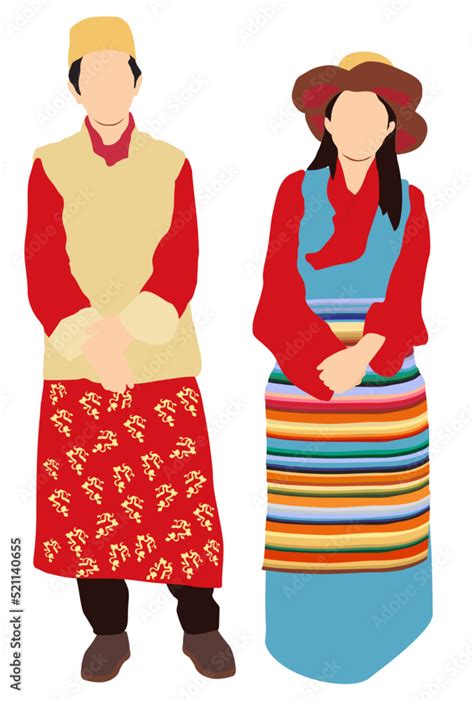 Sikkimese couple in traditional costume of sikkim. Stock Vector | Adobe ...