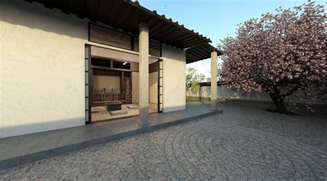 Samurai House Exterior and Interior 3d Illustration Stock Illustration ...