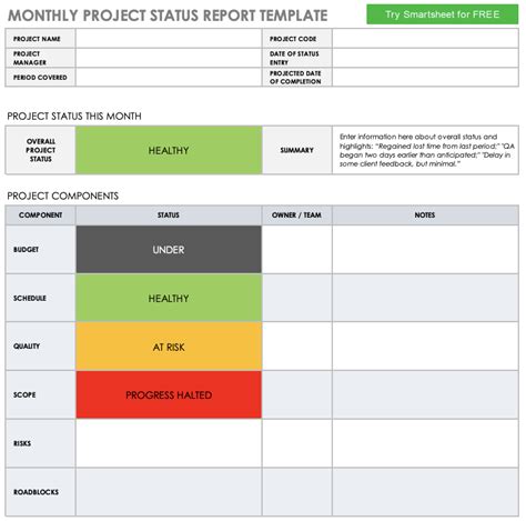 Excel Project Status Report Template