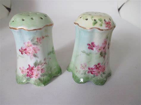 Antique hand painted salt & pepper shakers Victorian Era Pink floral ...