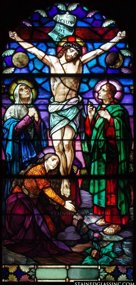 "The Crucifixion of Jesus Christ" Religious Stained Glass Window