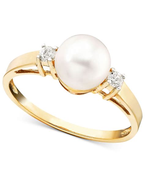 Lyst - Macy'S Cultured Freshwater Pearl (7mm) And Diamond Accent Ring ...