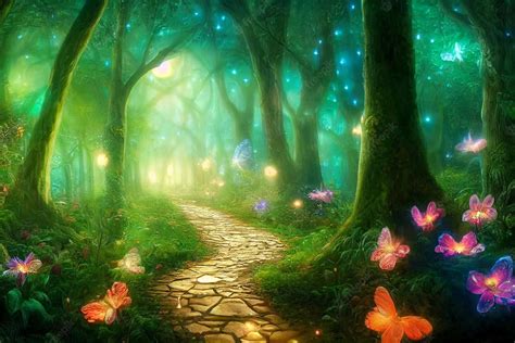 Download Magical Forest With Glowing Butterflies Wallpaper | Wallpapers.com