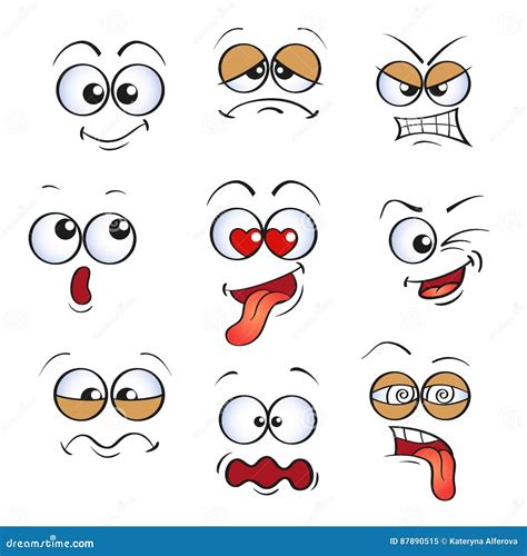 Cute Cartoon Faces with Different Emotions. Emoticons Stock Vector ...