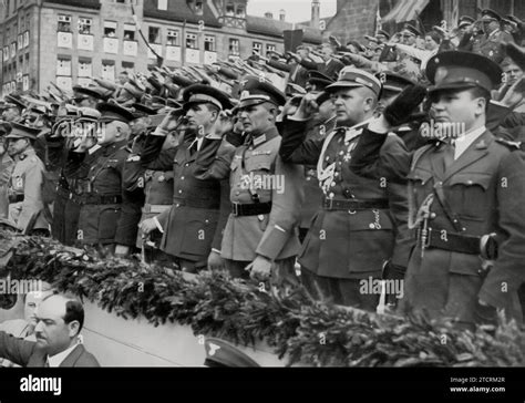 At the Nuremberg Party Rally, foreign military attachés are present ...