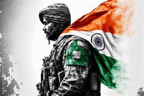 Indian Army soilder holding flag of India with pride for 26th January ...