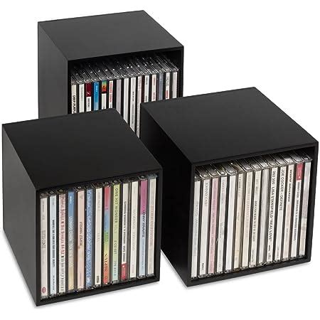 cubix CD Box Black Wooden CD Storage Boxes Set of 3 CD Boxes Holds up ...