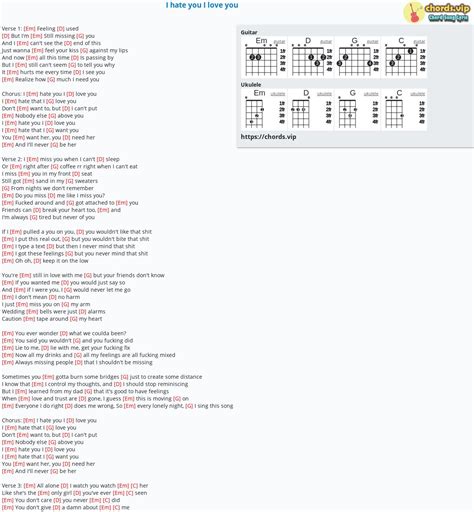 Chord: I hate you I love you - tab, song lyric, sheet, guitar, ukulele ...