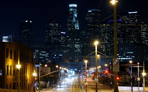 Los Angeles - Downtown Skyline at Night - Los Angeles Wallpaper ...