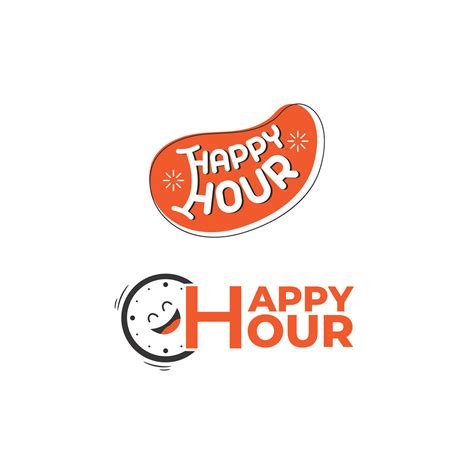 Happy hour logo with a vector clock icon. sale promotion card ...