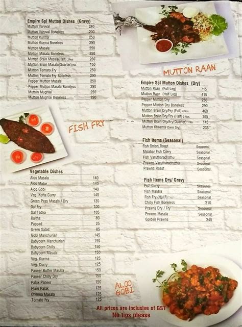 Empire Restaurant Menu and Price List for HSR Layout, Bengaluru ...