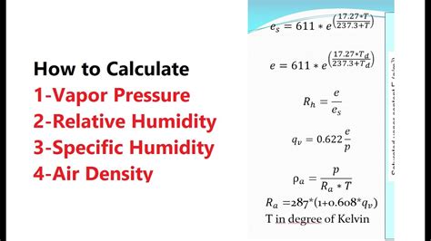 How To Calculate vapor pressure relative humidity specific humidity and ...