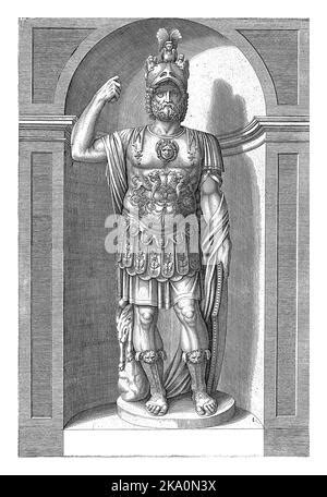 Statue of Pyrrhus, King of Epirus, in armour, helmet and cloak. In the ...