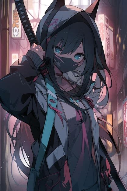 Premium AI Image | Anime girl with a sword and a mask