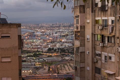 Haifa cityscape at sunset editorial stock photo. Image of travel - 84598173