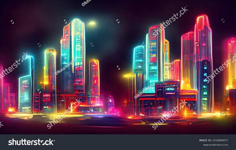 Futuristic City Concept Art Cityscape Night Stock Illustration ...