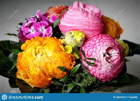 Flower Bouquet Persian Buttercups with Bearded Pink Stock Photo - Image ...