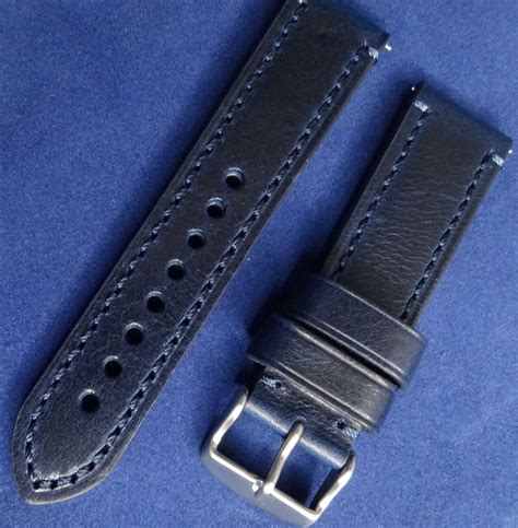 THICK Navy Blue Genuine Leather 22mm Watch Band Strap Smartwatch Silver ...