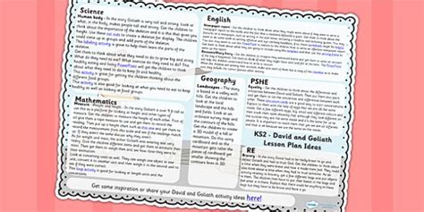 David and Goliath Lesson Plan Ideas KS2