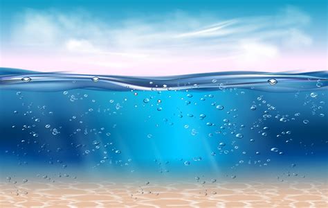 Realistic underwater background. Ocean deep water, sea under water ...