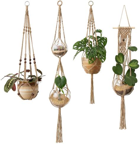 Indoor Outdoor Hanging Planter Basket Jute Rope Flower Pot Holder Boho ...