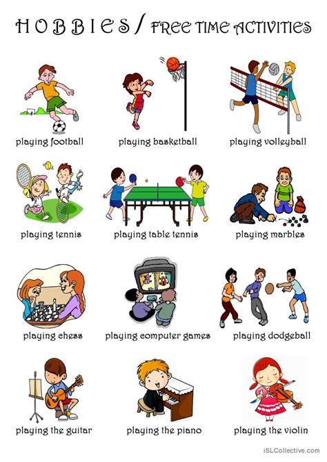 Hobbies / Free Time Activities: English ESL worksheets pdf & doc