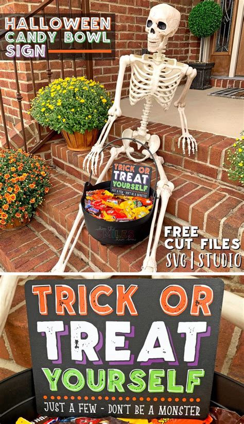 DIY 'Trick or Treat Yourself' Halloween Candy Bowl Sign + FREE Cut File