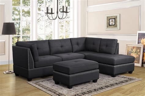 Sienna - Grey Linen Sectional + Ottoman Set