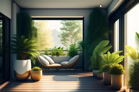 Free AI Image | A balcony with plants and a balcony with a balcony in ...